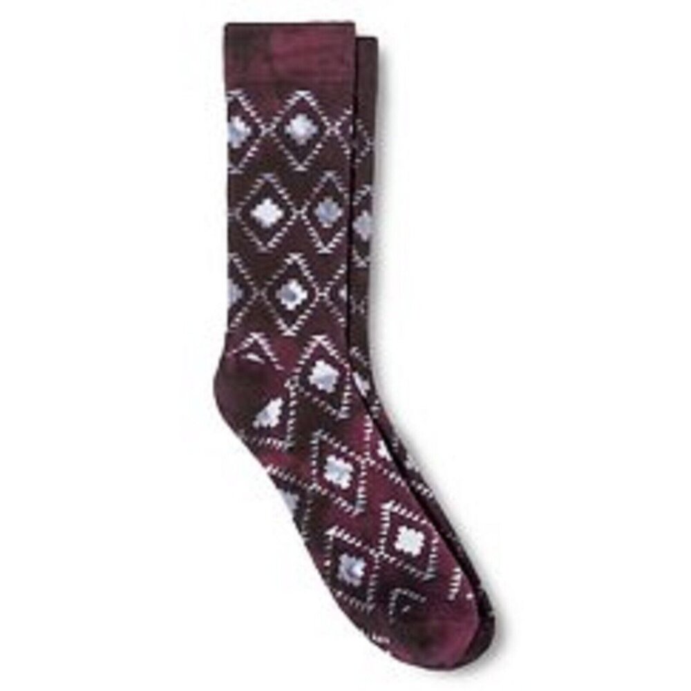 Mossimo Size 6-12 Crew Socks Mens Brown White Geometric Pattern NEW